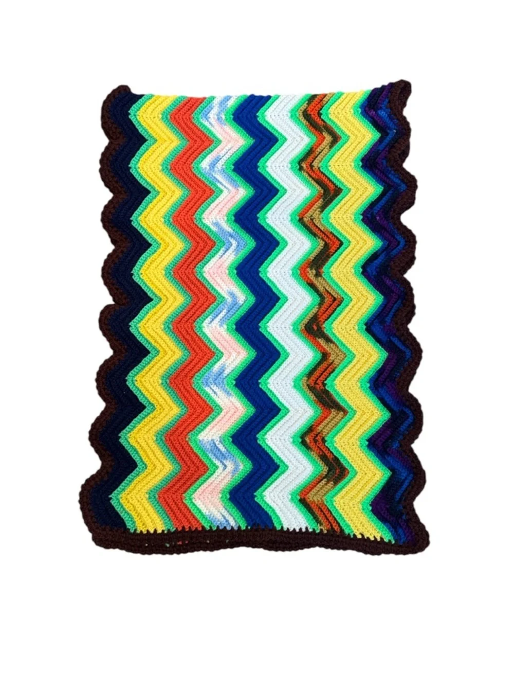 Hand Crochet Chevron Throw Blanket Multicolor Boho Vintage Zigzag 72x27